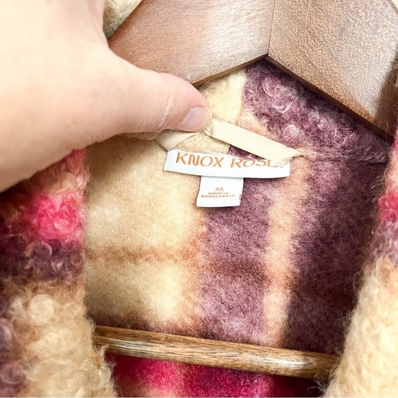 Knox Rose Sherpa Blazer Size Medium Plaid Colorful Jacket Fuzzy - Picture 5 of 8